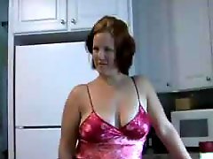 Housewife in satin lingerie kitchen fuck