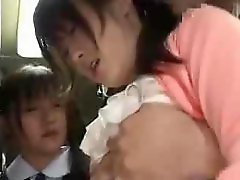 Public Asian trio sex in the bus