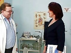 Hairy pussy grandma visits pervy woman doctor