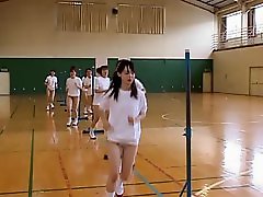 Asian Teens Jog Semi Nude in Gym Class