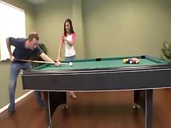 Nasty billiards player shoves his long cue up sexy woman`s cunt