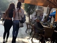 Tight jeans sexy ass with thong popping out walking