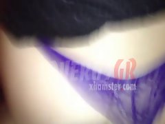 gf moans while fucking with purple thong