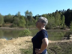 British Naked Nudist Granny Next to Lake