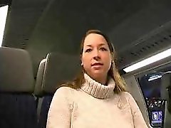 Busty girl gives BJ on a train