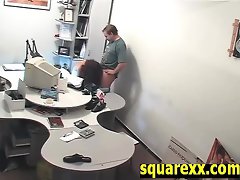 Russian amateurs fuck on office desk spycam