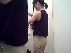 Beautiful Asian girl, voyeur, changing room