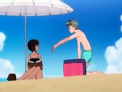 Big boobed hentai girl in glasses fucking at the beach